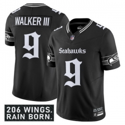 Men Seattle Seahawks 9 Kenneth Walker III Black 2025 F U S E   27Gothic Rain City Shadows Edition 27 Vapor Limited Stitched Football Jersey