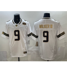 Men Seattle Seahawks  9 Kenneth Walker III White Gold 2025 F U S E  50th Season Patch Vapor Limited Stitched Football Jersey