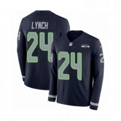 Mens Nike Seattle Seahawks 24 Marshawn Lynch Limited Navy Blue Therma Long Sleeve NFL Jersey