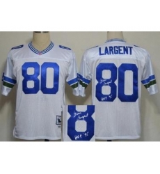 Seattle Seahawks 80 Steve Largent White Throwback M&N Signed NFL Jerseys