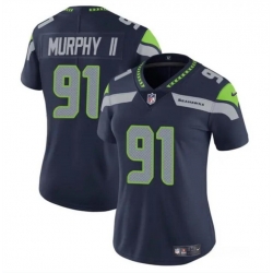 Women Seattle Seahawks 91 Byron Murphy II 2024 Draft Navy Vapor Limited Stitched Football Jersey