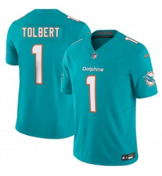 Men Miami Dolphins  1 Jalen Tolbert Aqua 2026 F U S E  Vapor Limited Stitched Football Jersey