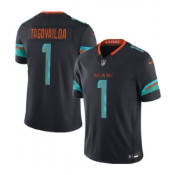 Men Miami Dolphins 1 Tua Tagovailoa Black 2025 F U S E Rivalries Vapor Limited Stitched Football Jersey