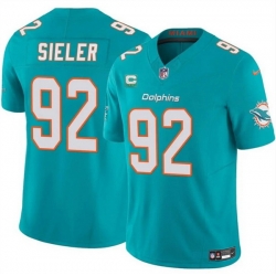 Men Miami Dolphins 92 Zach Sieler Aqua 2025 F U S E  With 2 Star C Patch Vapor Limited Stitched Football Jersey