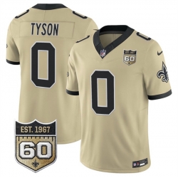 Men New Orleans Saints  0 Jordyn Tyson Gold 2026 F U S E 60th Anniversary Patch Vapor Limited Football Stitched Jersey