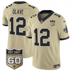 Men New Orleans Saints  12 Chris Olave Gold 2026 F U S E 60th Anniversary Patch Vapor Limited Football Stitched Jersey
