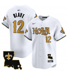 Men New Orleans Saints 12 Chris Olave White Cool Base Stitched Baseball Jersey