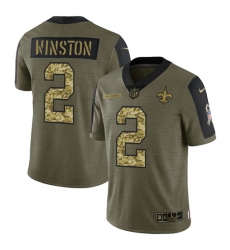 Men New Orleans Saints 2 Jameis Winston 2021 Salute To Service Olive Camo Limited Stitched Jersey