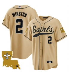 Men New Orleans Saints 2 Jameis Winston Gold 1987 Legacy Cool Base Stitched Baseball Jersey