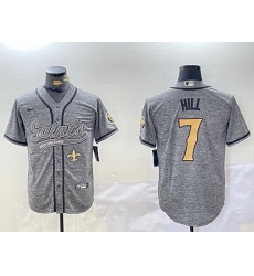 Men New Orleans Saints 7 Taysom Hill Grey With Patch Cool Base Stitched Baseball Jersey 2