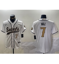 Men New Orleans Saints 7 Taysom Hill White With Patch Cool Base Stitched Baseball Jersey 1