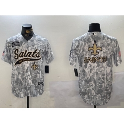 Men New Orleans Saints Team Big Logo 2024 Arctic Camo Salute To Service Stitched Baseball Jersey 6