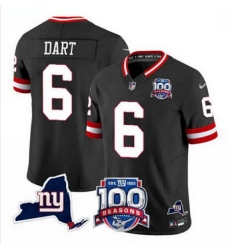 Men New York Giants 6 Jaxson Dart Black 2025 Draft F U S E  100th Season  26 State Patch Vapor Limited Stitched Football Jersey