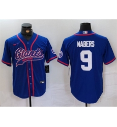 Men New York Giants 9 Malik Nabers Royal With Patch Cool Base Stitched Baseball Jersey