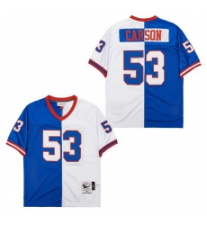 Men New York Giants Harry Carson #53 White Blue Split Stitched Football Jersey