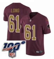 Youth Nike Washington Redskins 61 Spencer Long Burgundy RedGold Number Alternate 80TH Anniversary Vapor Untouchable Limited Stitched 100th anniversary Neck