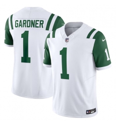 Men New York Jets 1 Ahmad Sauce White Classic Alternate Vapor F U S E  Limited Stitched Football Jersey