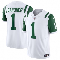 Men New York Jets 1 Ahmad Sauce White Classic Alternate Vapor F U S E  Limited Stitched Football Jersey