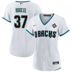 Women Arizona Diamondbacks 37 Kevin Ginkel White 2023 World Series Stitched Baseball Jersey 28Run Small 29