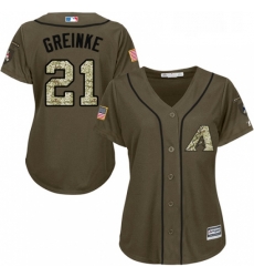 Womens Majestic Arizona Diamondbacks 21 Zack Greinke Authentic Green Salute to Service MLB Jersey