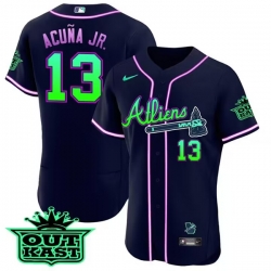 Men Atlanta Braves 13 Ronald Acu F1a Jr  2023 Galaxy Flex Base Stitched Baseball Jersey