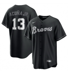 Men Atlanta Braves 13 Ronald Acu F1a Jr  Black Lights Out Limited Stitched Baseball Jersey