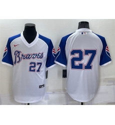 Men Atlanta Braves 27 Austin Riley White Cool Base Stitched Jersey