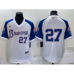 Men Atlanta Braves 27 Austin Riley White Cool Base Stitched Jersey