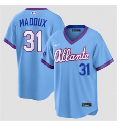 Men Atlanta Braves  31 Greg Maddux Powder Blue 2026 City Connect Stadium Stitched Baseball Jersey