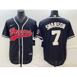 Men Atlanta Braves 7 Dansby Swanson Black Cool Base Stitched Baseball Jersey