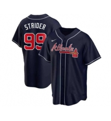 Men Atlanta Braves 99 Spencer Strider Navy Cool Base Stitched Baseball Jersey