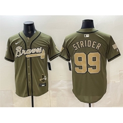 Men Atlanta Braves  99 Spencer Strider Olive 2026 Armed Forces Day Stitched Baseball Jersey