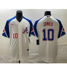 Mens Atlanta Braves #10 Chipper Jones Number White 2023 City Connect Cool Base Stitched Jersey