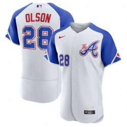 Men's Atlanta Braves #28 Matt Olson White 2023 City Connect Flex Base Stitched Jersey