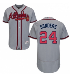 Mens Majestic Atlanta Braves 24 Deion Sanders Grey Road Flex Base Authentic Collection MLB Jersey