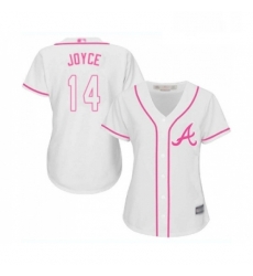 Womens Atlanta Braves 14 Matt Joyce Replica White Fashion Cool Base Baseball Jersey 