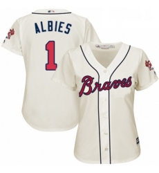 Womens Majestic Atlanta Braves 1 Ozzie Albies Authentic Cream Alternate 2 Cool Base MLB Jersey 