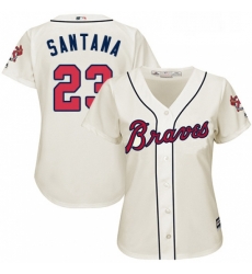 Womens Majestic Atlanta Braves 23 Danny Santana Authentic Cream Alternate 2 Cool Base MLB Jersey 