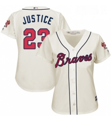 Womens Majestic Atlanta Braves 23 David Justice Authentic Cream Alternate 2 Cool Base MLB Jersey