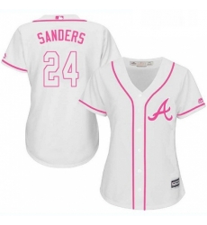 Womens Majestic Atlanta Braves 24 Deion Sanders Replica White Fashion Cool Base MLB Jersey