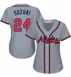 Womens Majestic Atlanta Braves 24 Kurt Suzuki Authentic Grey Road Cool Base MLB Jersey