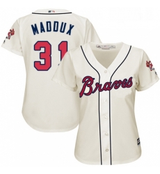 Womens Majestic Atlanta Braves 31 Greg Maddux Replica Cream Alternate 2 Cool Base MLB Jersey