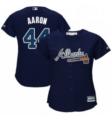 Womens Majestic Atlanta Braves 44 Hank Aaron Authentic Blue Alternate Road Cool Base MLB Jersey