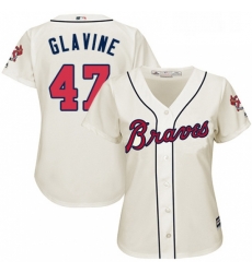 Womens Majestic Atlanta Braves 47 Tom Glavine Replica Cream Alternate 2 Cool Base MLB Jersey