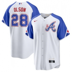 Youth Atlanta Braves 28 Matt Olson White 2023 City Connect Stitched Baseball Jersey