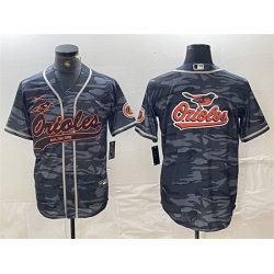 Men Baltimore Orioles Gray Camo Team Big Logo Cool Base Stitched Jersey 2