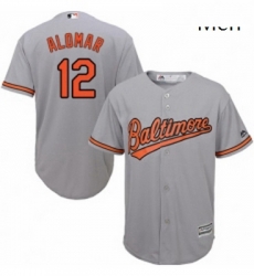 Mens Majestic Baltimore Orioles 12 Roberto Alomar Replica Grey Road Cool Base MLB Jersey 