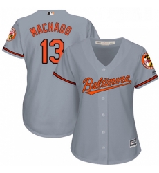 Womens Majestic Baltimore Orioles 13 Manny Machado Replica Grey Road Cool Base MLB Jersey