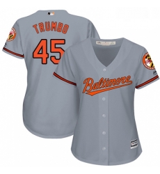 Womens Majestic Baltimore Orioles 45 Mark Trumbo Replica Grey Road Cool Base MLB Jersey