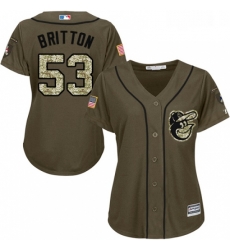 Womens Majestic Baltimore Orioles 53 Zach Britton Replica Green Salute to Service MLB Jersey